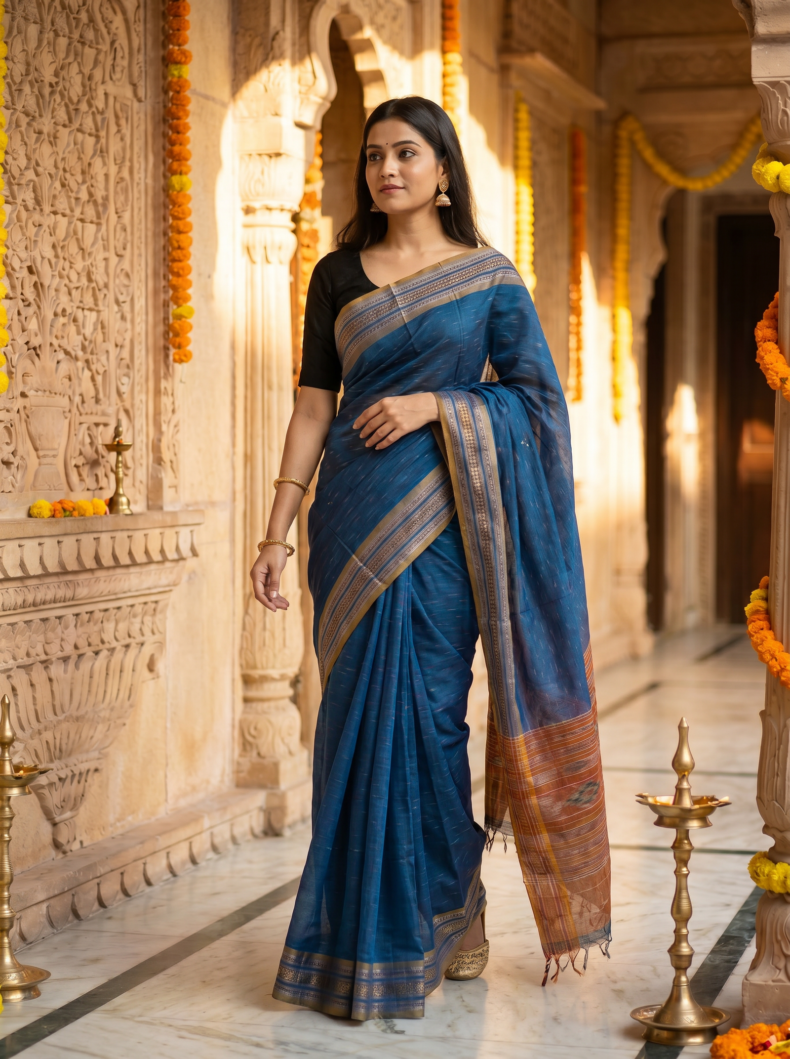 sambalpuri blue saree wide border 2