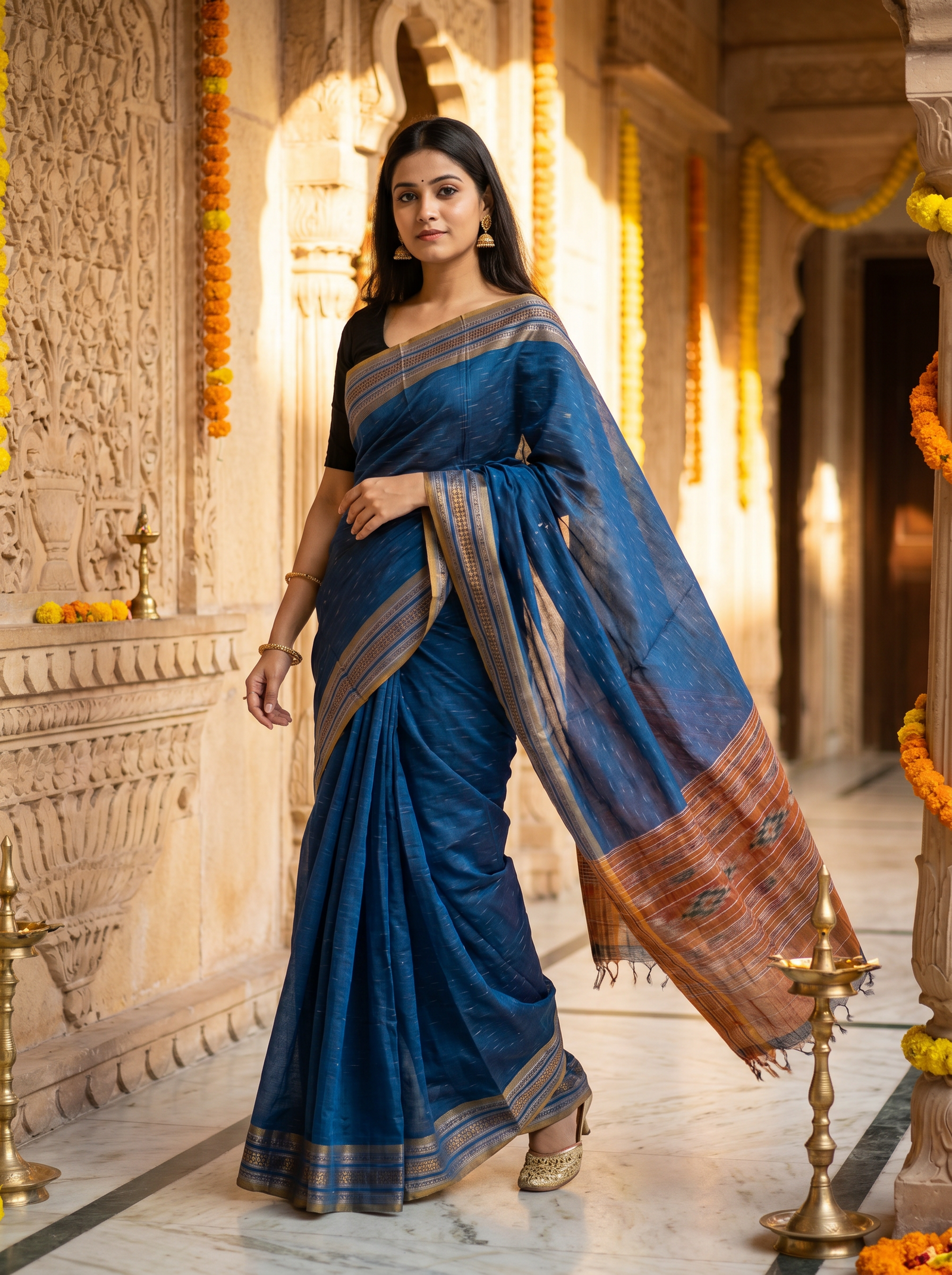 sambalpuri blue saree wide border 3