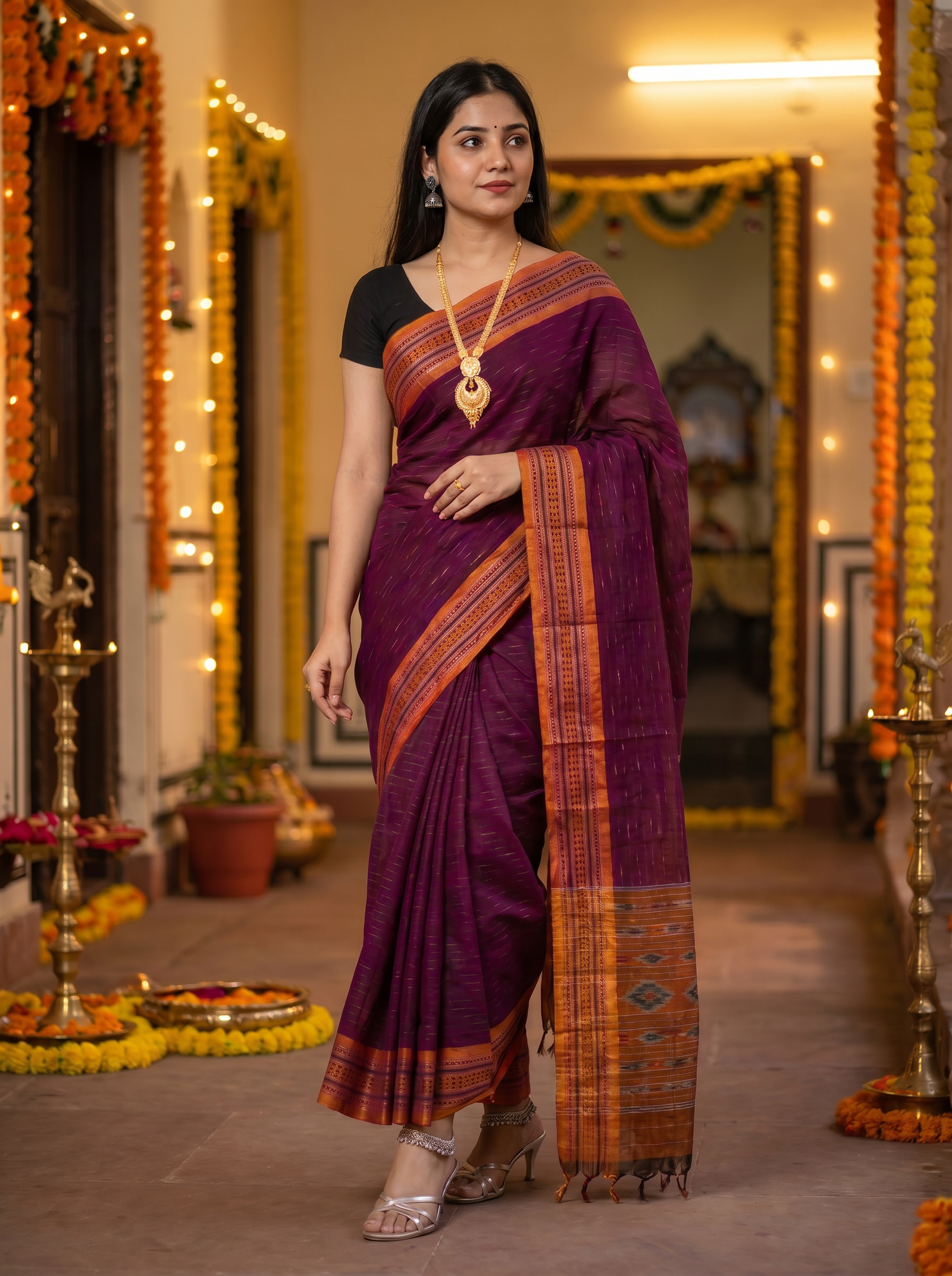 sambalpuri plum saree wide border 2