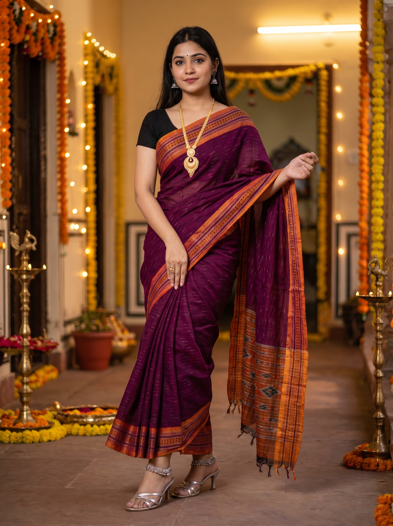 sambalpuri plum saree wide border 3