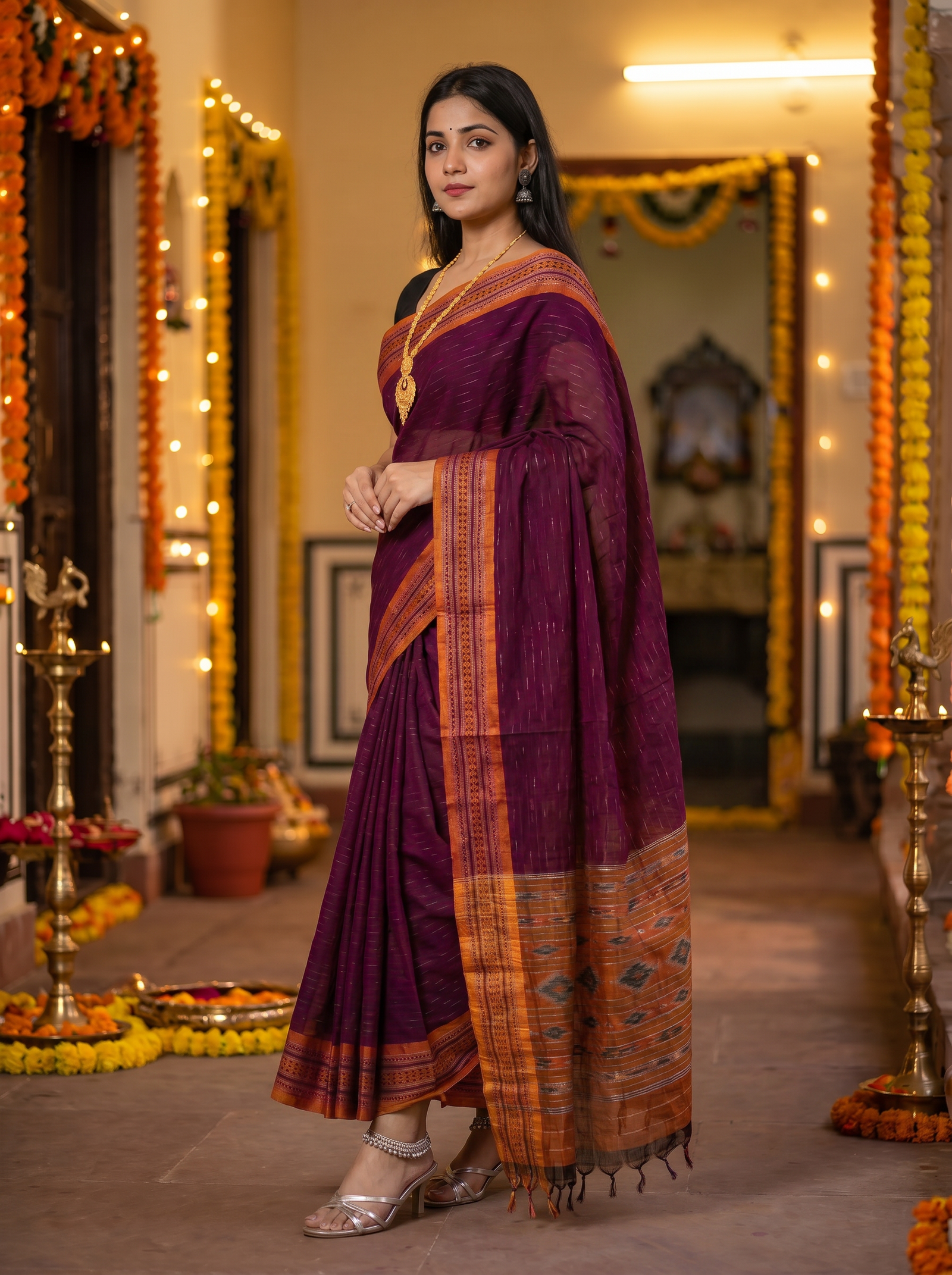sambalpuri plum saree wide border 4
