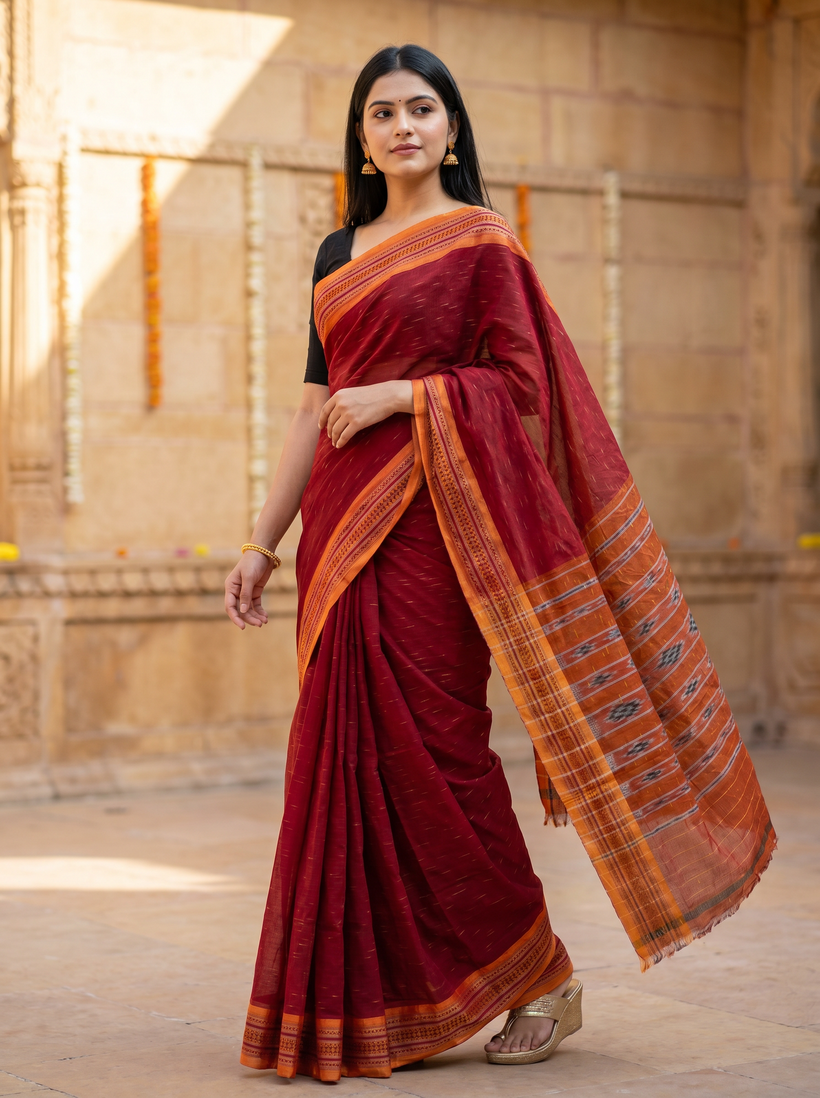 sambalpuri red saree wide border 3