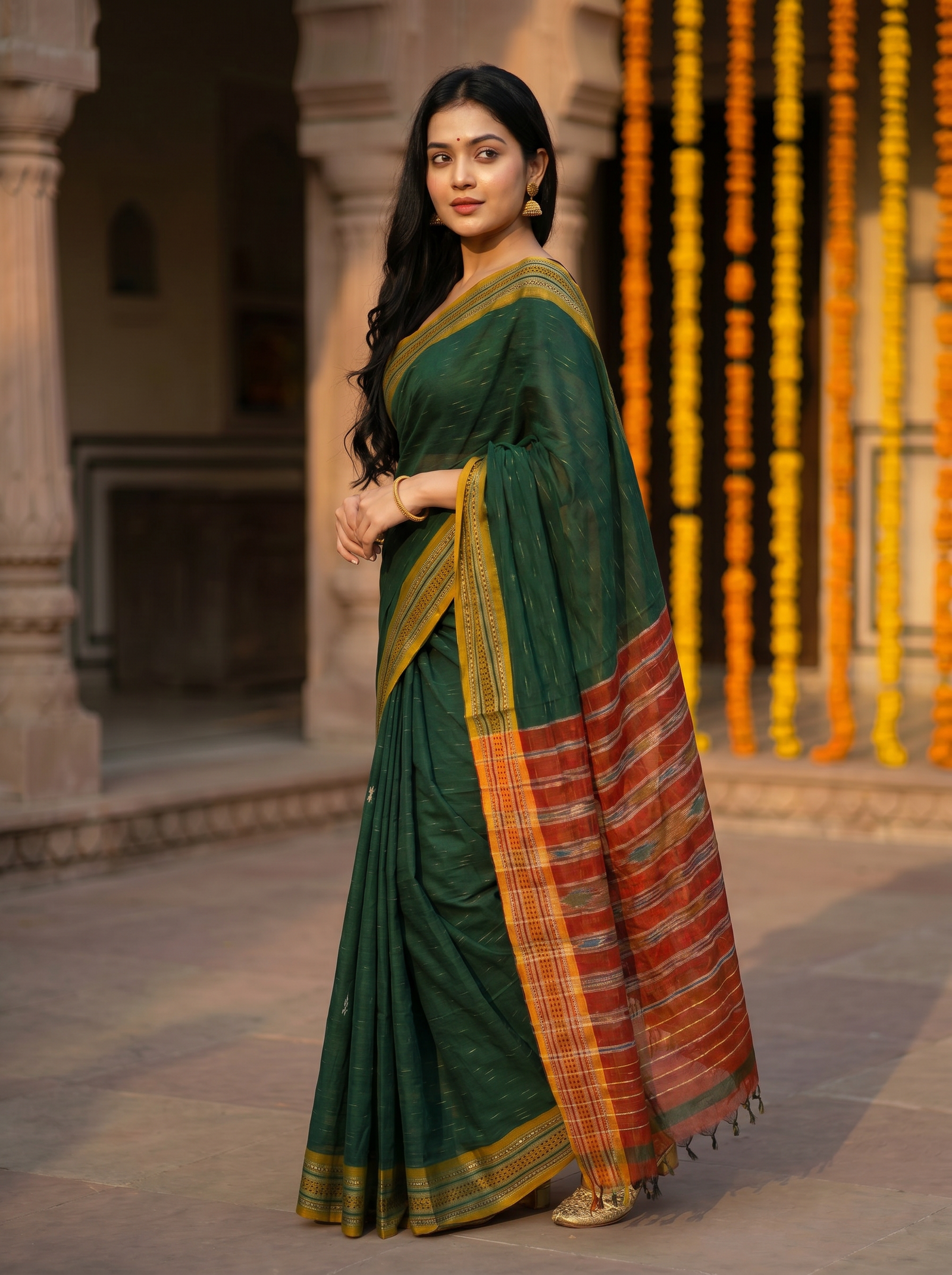 sambalpuri saree green wide border 4