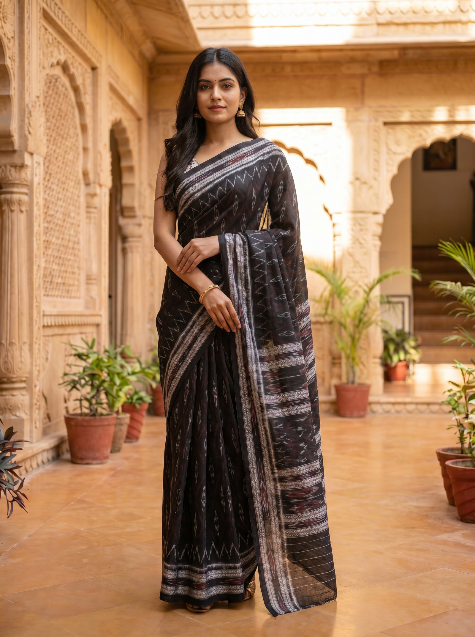 sambalpuri_black_saree_Cross-Arm-
