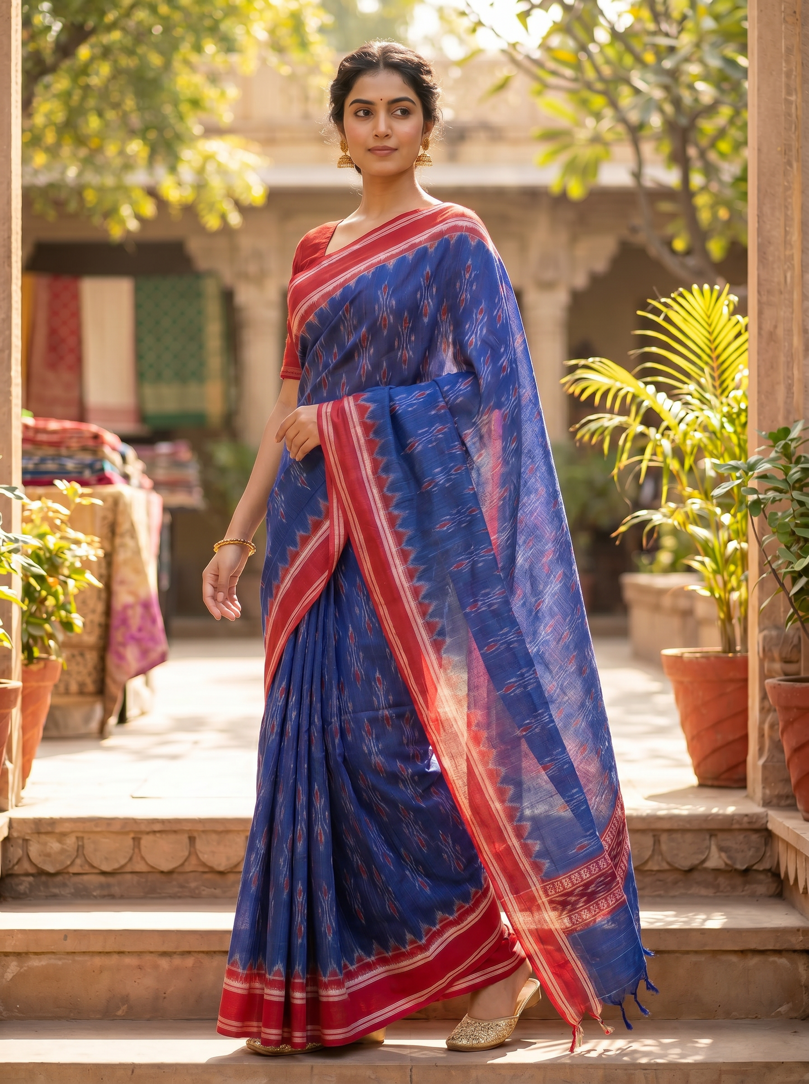 sambalpuri_red_blue_saree_Relaxed-Step-